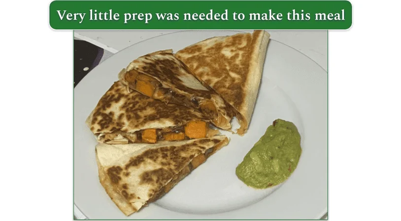  Southwest style roasted veggie quesadilla on a white plate