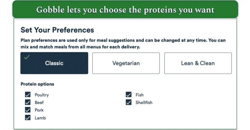 A screenshot of Gobble's protein options filter