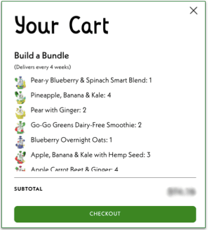Screenshot of reviewing your order on Once Upon a Farm.