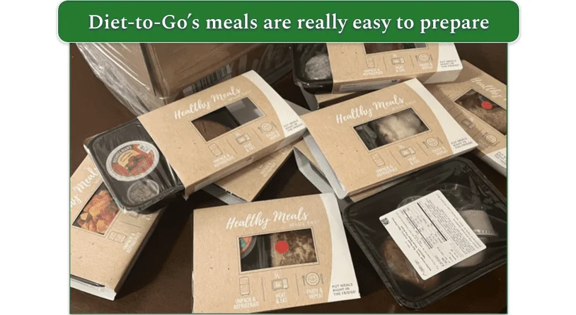 Diet-to-Go's prepared meals in packaging after unboxing