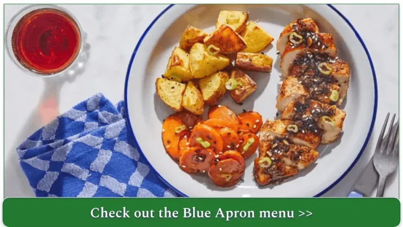 screenshot of Blue Apron's Seared Chicken & Black Vinegar Pan Sauce with Sesame Potatoes & Glazed Carrots