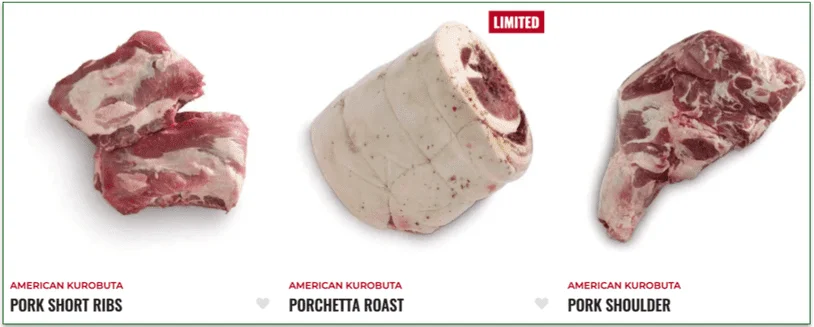Kurobuta pork options available from Snake River Farms