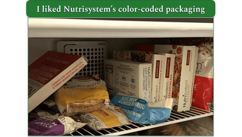 Nutrisystem's color-coded items in a freezer