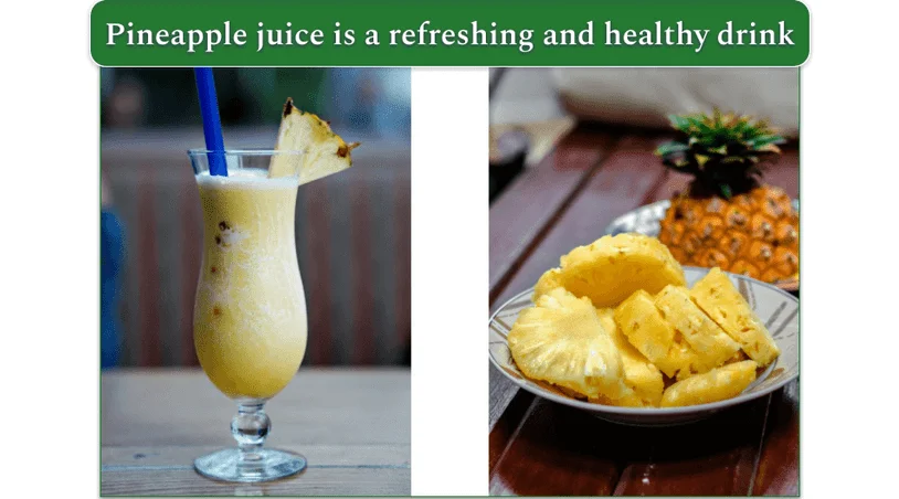 Pineapple juice in a glass next to a bowl of sliced pineapple