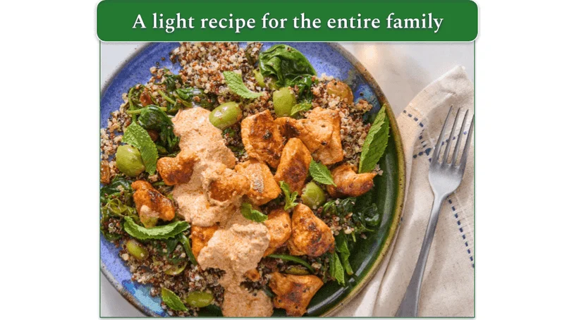 Creamy Romesco Chicken and Quinoa as presented on Blue Apron's menu