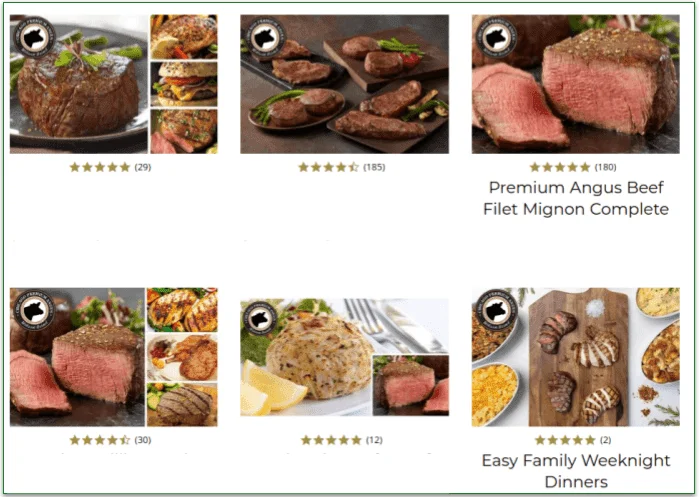 The Chicago Steak Company's steak section of the menu