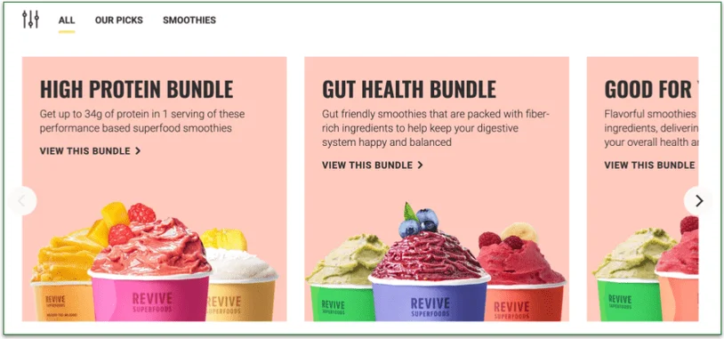 Smoothie bundles on the Revive Superfoods menu