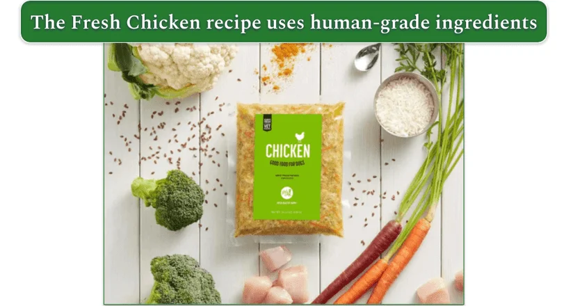 The Fresh Chicken recipe in a pack surrounded by its fresh ingredients