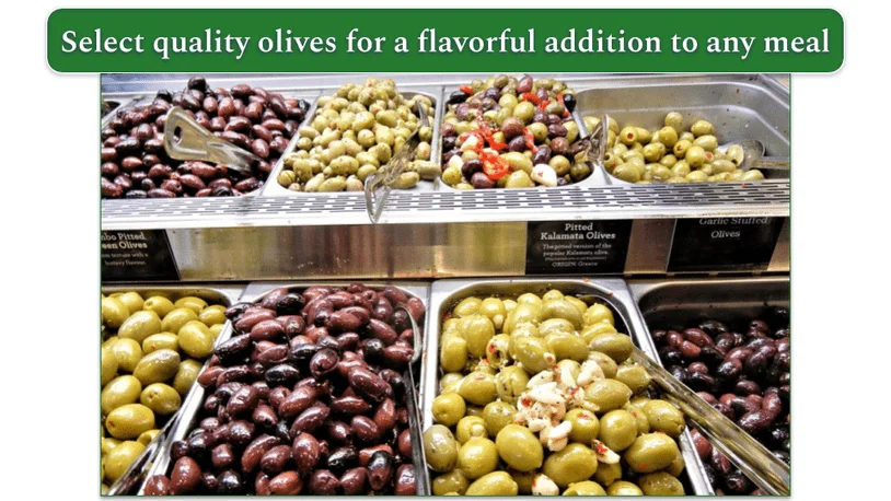 Various olive types in trays ready to purchase