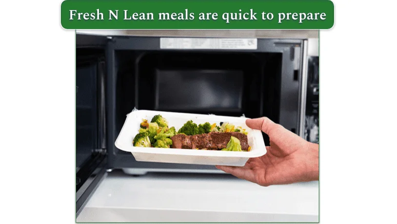 image of a Fresh N Lean meal being placed in the microwave