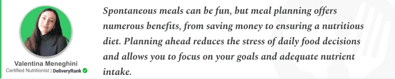 Quote on meal planning benefits from DeliveryRank's in-house nutritionist