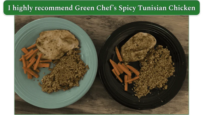 Two plates of chicken with cauliflower rice and carrot fries