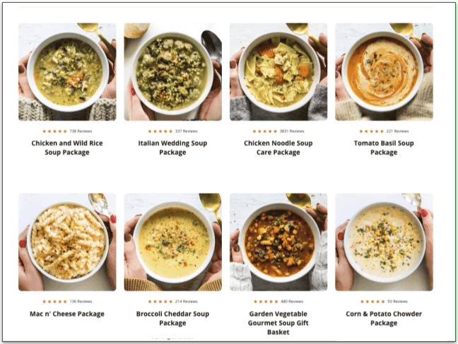 A screenshot from Spoonful of Comfort's Soup Packages page