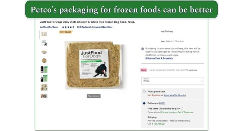 Petco's packaging options for frozen foods
