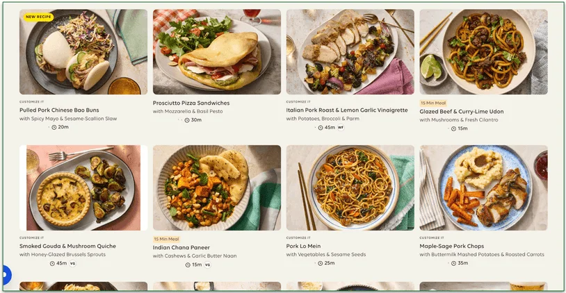 Blue Apron's menu