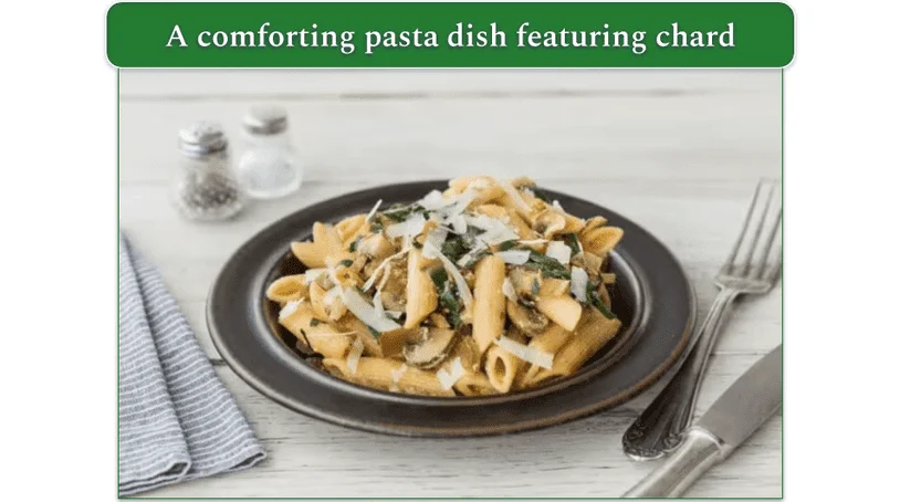 HelloFresh's Swiss Chard & Wild Mushroom Penne dish