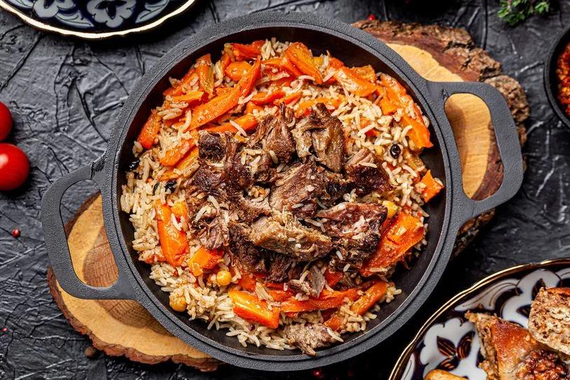 Maqluba in a skillet