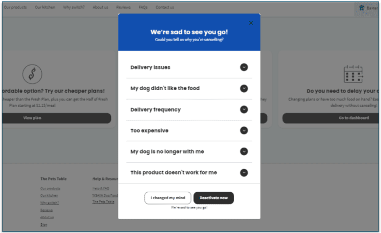 Answer a few questions to cancel your subscription