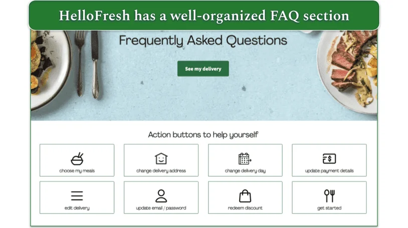 A screenshot of HelloFresh's FAQ