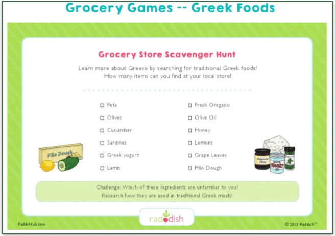 Raddish Kids' Grocery Games - Greek Foods