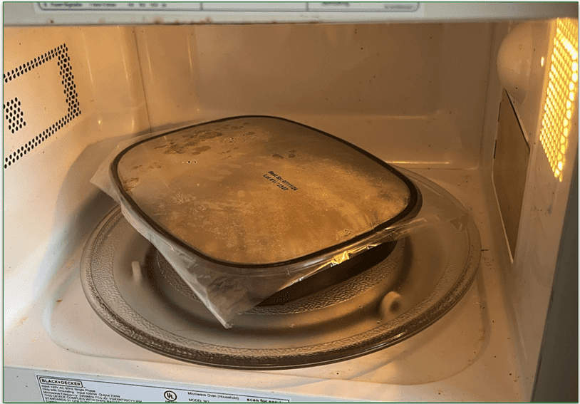 Photo of one of BistroMD's meals being heated in a microwave