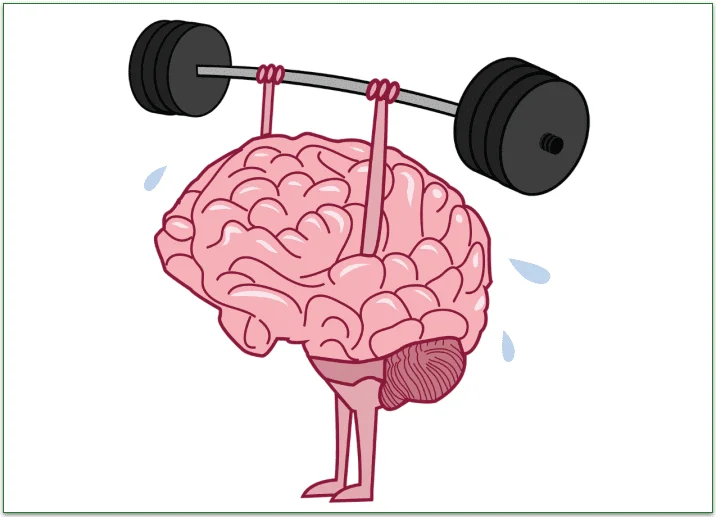 Cartoon of a brain weightlifting