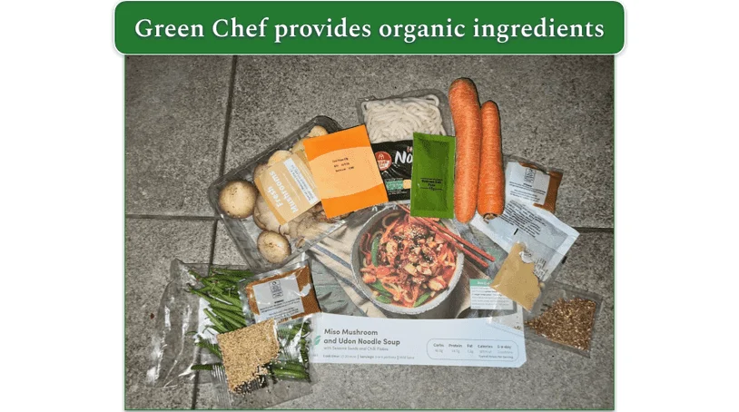 Raw ingredients for Green Chef’s Miso Noodles