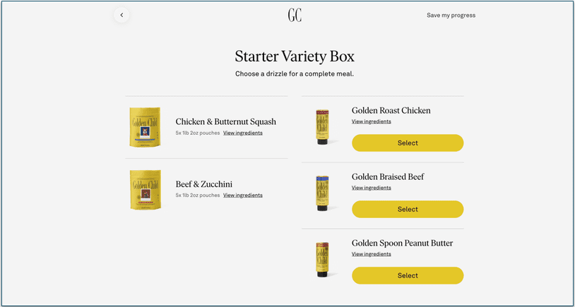 screenshot of golden child's starter variety box options