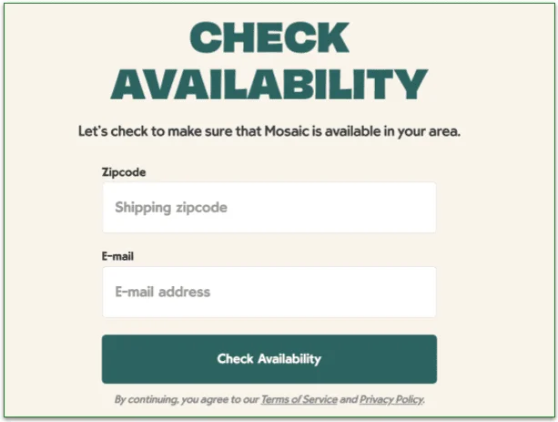 Mosaic's check availability screen