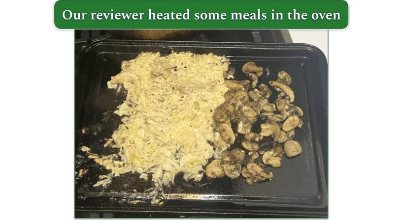 Dijon cream chicken thighs on an oven tray as photographed by our reviewer