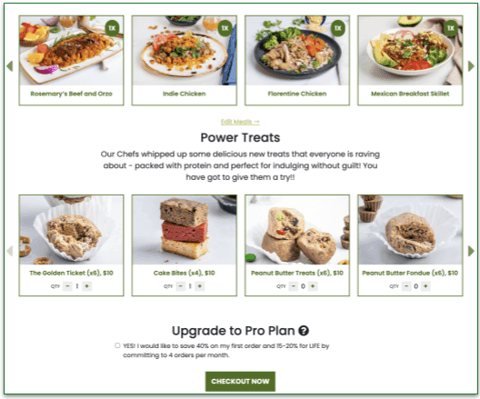 a screenshot if flexpro meals's meal selection screen