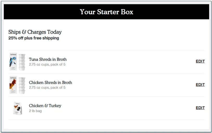 Image of the shopping cart with starter box items in