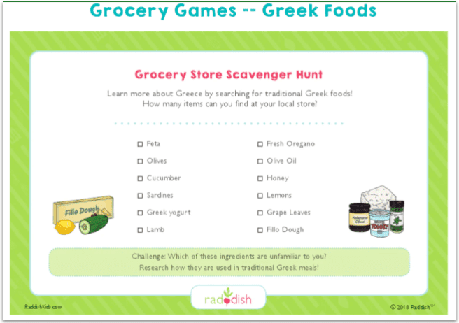 Raddish Kids' Grocery Games - Greek Foods