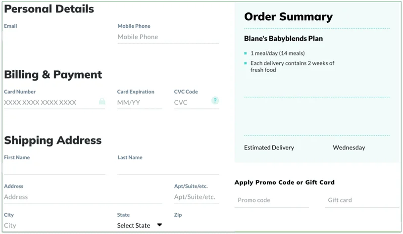 a screenshot of little spoon's payment processing screen during the signup process