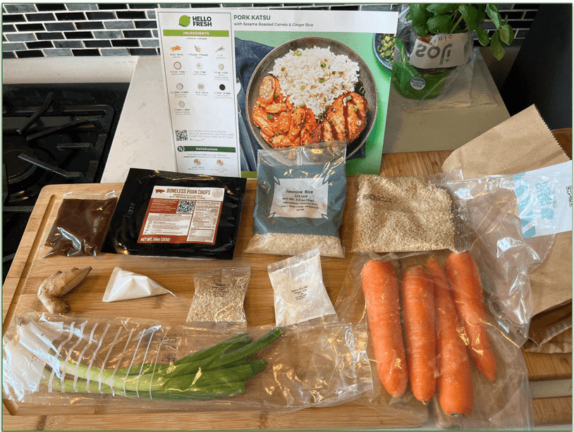 HelloFresh Pork Katsu kit laid out on a chopping board