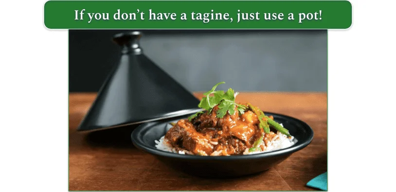 A curry dish served in a traditional clay tagine