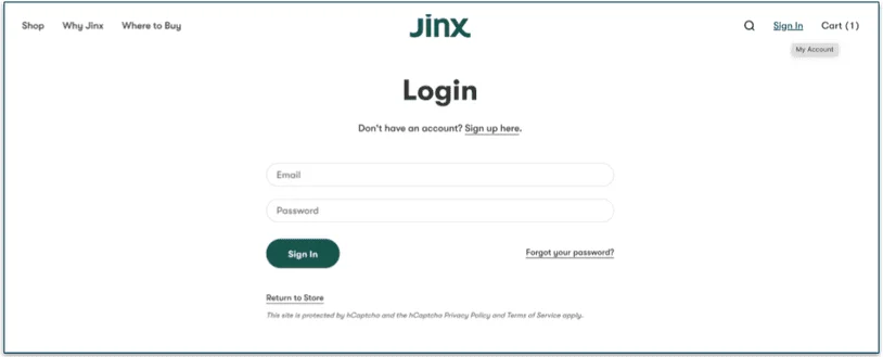 Jinx login page