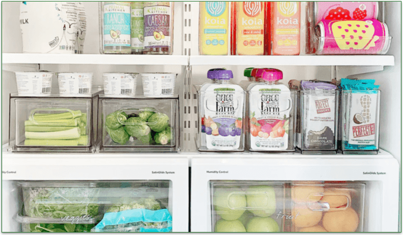 Once Upon a Farm pouches stored in a fridge