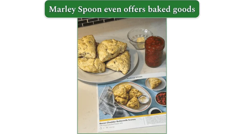 Marley Spoon’s Bacon Cheddar Buttermilk Scones with butter and pepper jam