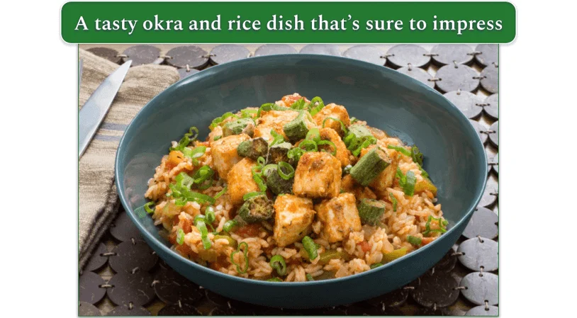 Blue Apron's Cajun Tofu Dirty Rice with Okra dish