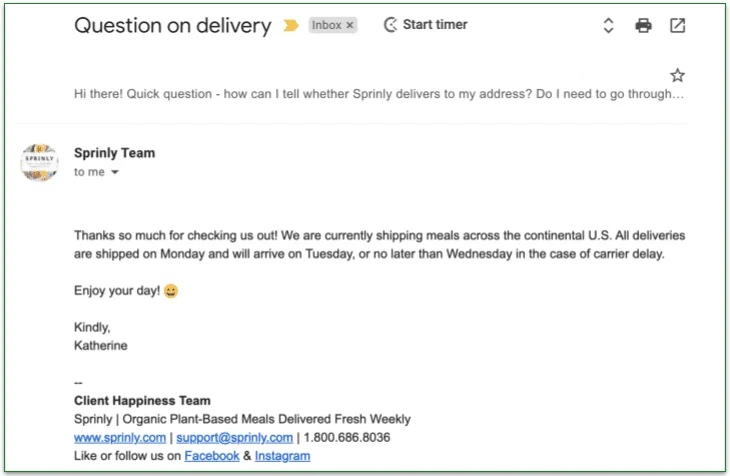 Sprinly customer support answered my question quickly