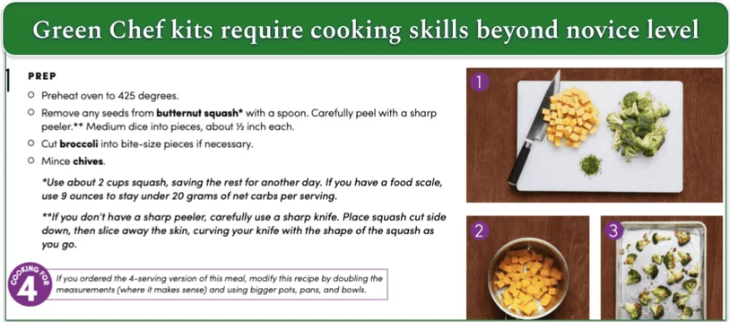 Screenshot of Green Chef's recipe instructions