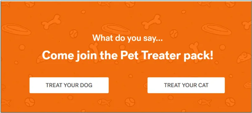 Screenshot of Treat your dog or cat screen on Pet Treater