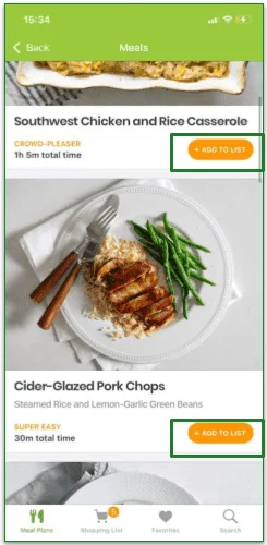4. Ingredients for recipes will appear on your shopping list