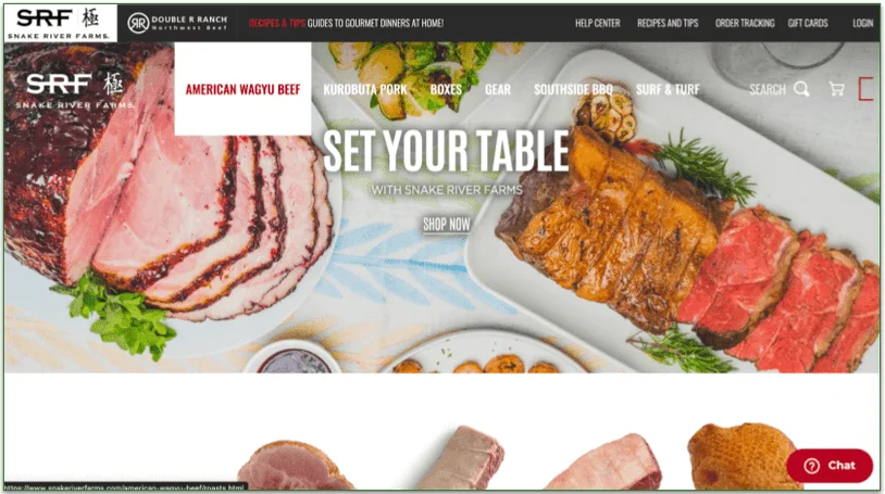 The Snake River Farms menu