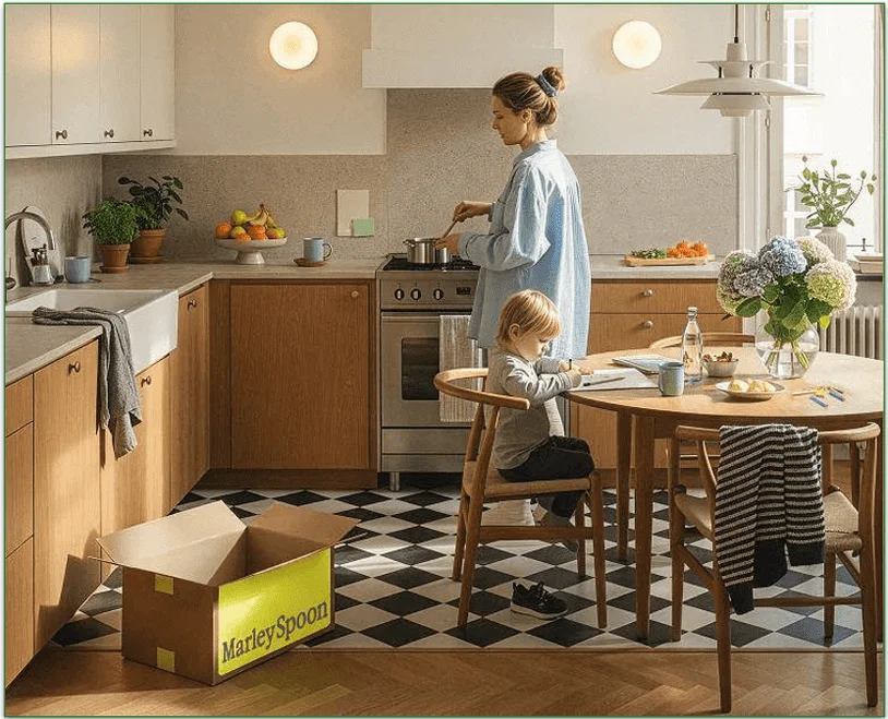 Photo of a Marley Spoon delivery box left outside an apartment door