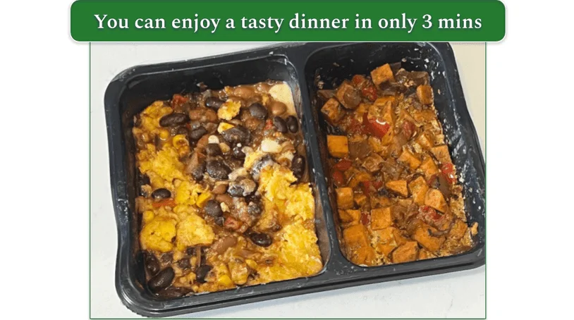 A Factor meal, in its container, after being heated in the microwave