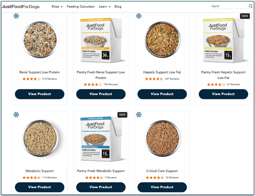 Vet support meals from JFFD including low fat meals