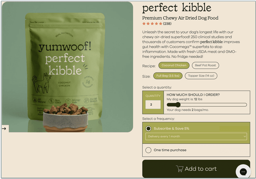 3. Choose your item(s) and order frequency + add to your cart