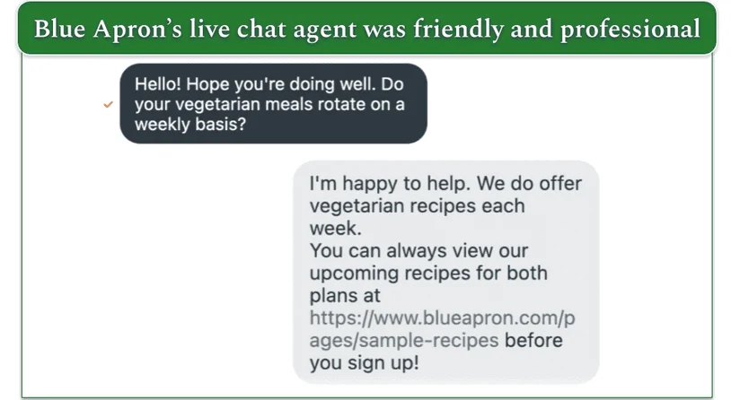 Blue Apron's customer support chat experience